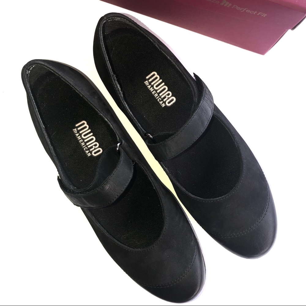 Munro Black Mary Jane Nubuck Leather Shoes